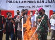 Danbrigif 4 Marinir/BS Bersama Kapolda Lampung Musnahkan Barang Bukti Narkotika