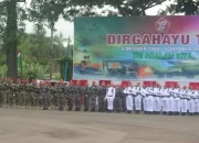 Prajurit Marinir Lampung Ikuti Upacara HUT TNI Ke-77 di Lapangan Korem 043/Gatam